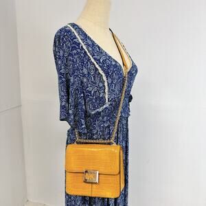 Michael Kors 35F1G6SS1E Sonia Small Crocodile Embossed Faux Leather IN MARIGOLD